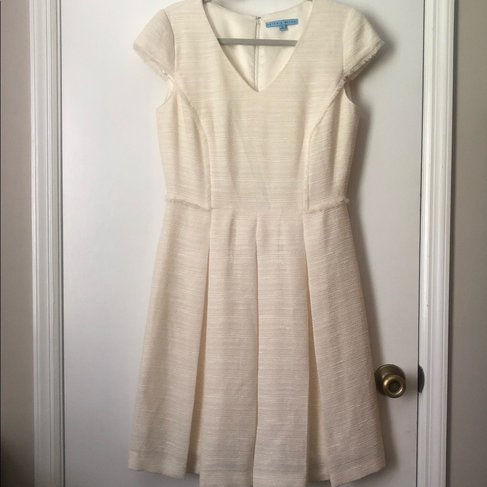 ANTONIO MELANI V-neck Cap Sleeve Fit & Flare Beige Dress Size 6
